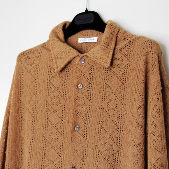 BNWT AW23 CMMN SWDN DILAN OPENWORK KNIT SHIRT 50 - Picture 4 of 10